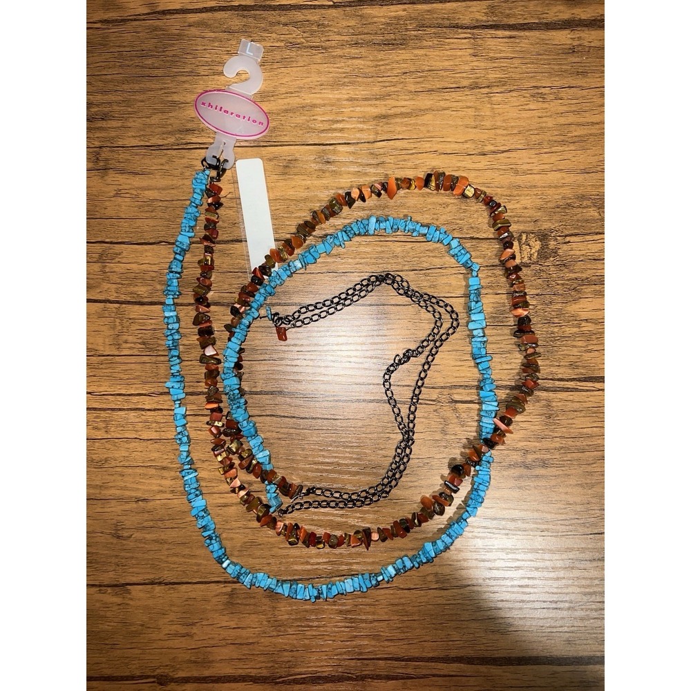 Vtg Y2K Xhilaration 2pk Stone Chain Adjustable Belt Blue & Orange Women's Sz L